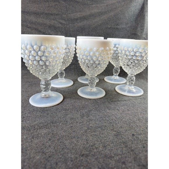 Fenton Other - Fenton Moonstone Hobnail Opalescent‎ Glass Goblets Set of 6 White Vintage MCM
